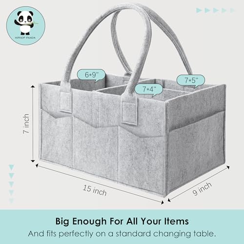 HIPHOP PANDA 2-Pack Diaper Caddy Organizer - Newborn Essentials Baby Registry Must Haves - Sturdy Nursery Storage Bin & Portable Car Caddy for Diapers & Wipes - Grey/Oatmeal Gift Set