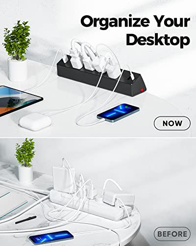 Desk Clamp Power Strip, 4 AC Outlets 4 USB Ports, Fit 1.7in Tabletop Edge | PD 20W Flat Plug Charging Station, 6FT Extension Cord for Dorm, Office, Gaming Room