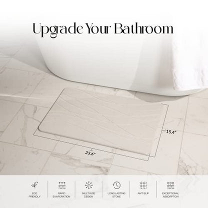 Stone Bath Mat, Quick Dry Non Slip Diatomaceous Earth Shower Mat | Non-Slip, Quick Drying, Super Absorbent Bath Mat; Absorbs 150% Weight in Water; Diatomaceous Earth Kitchen & Dish Drying Mat