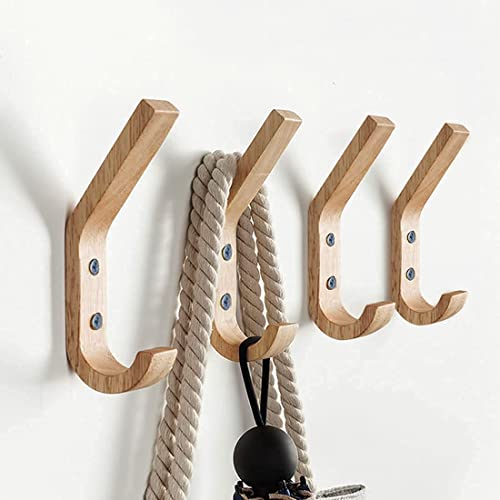Wood Wall Hooks 4 Pack Organizer Heavy Duty Coat H... (Natural Oak)
