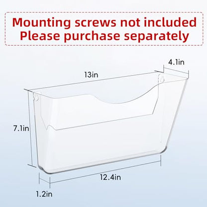 Clear Acrylic Wall File Holder, 3 Pack Wall Mount Single Pocket Organizer | One-piece design, no assembly needed, screws not included, ideal for mail magazines folders office home classroom use