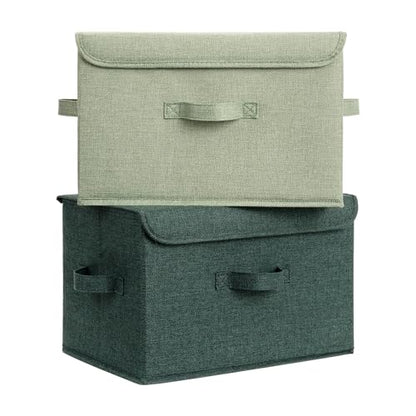 GRANNY SAYS Stoarge Basket with Lid, Decorative Storage Boxes, Closet Storage Bins for Clothes, Collapsible Stackable Organization, Sage Green&Dark Green, 2-Pack