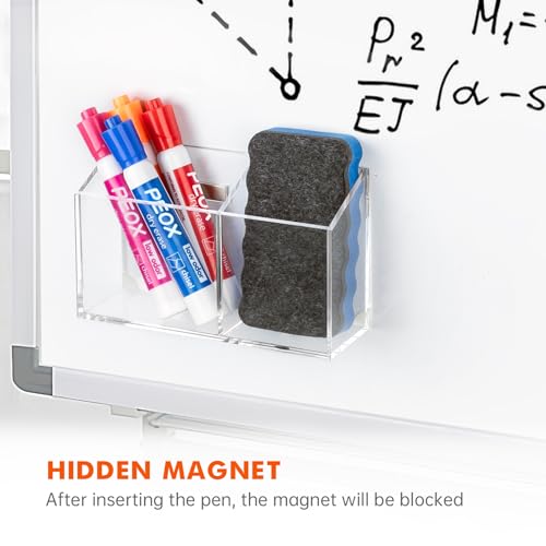 BEYGORM Magnetic Dry Erase Marker Holder for Whiteboard & Refrigerator | Non-slip Acrylic Pen Holder for Classroom, Fridge Magnet, Locker Organizer Accessories, Teacher & School Supplies(Clear)