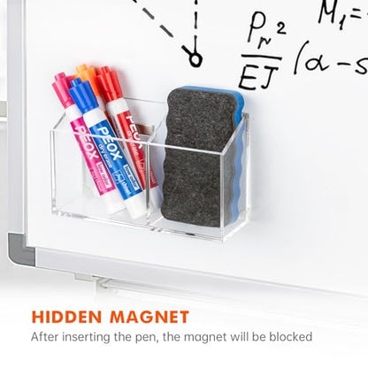 BEYGORM Magnetic Dry Erase Marker Holder for Whiteboard & Refrigerator | Non-slip Acrylic Pen Holder for Classroom, Fridge Magnet, Locker Organizer Accessories, Teacher & School Supplies(Clear)