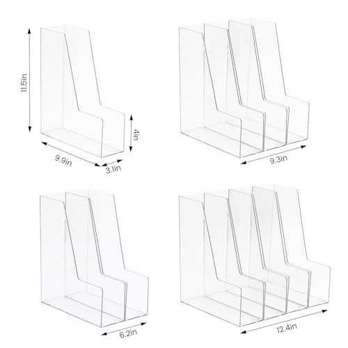 Vertical File Holder, Clear PET Desk Organizer and Storage Bins Holding for Magazines, Binders, Notebooks, Envelopes, Multi-purpose Plastic Document Organizer for Home Office, 4 pack