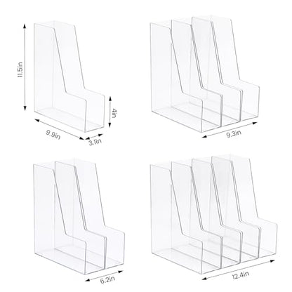 Vertical File Holder, Clear PET Desk Organizer and Storage Bins Holding for Magazines, Binders, Notebooks, Envelopes, Multi-purpose Plastic Document Organizer for Home Office, 4 pack