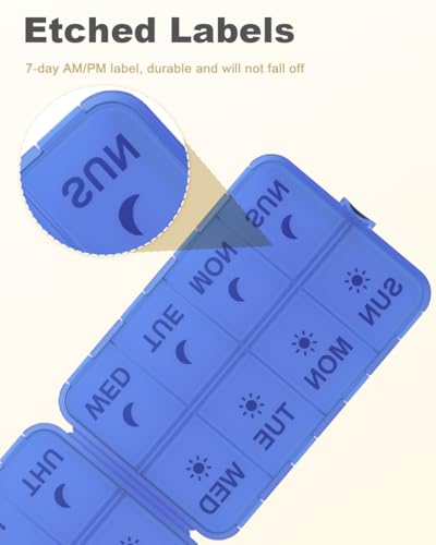 Pill Organizer Travel Medicine Case - Travel Pill Case with Etched Labels, Daily Travel Medicine Case Holder