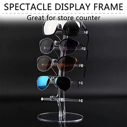 2 Pack Sunglasses Rack Eyeglasses Display Stand Holder Storage Organizer for 5 Glasses Acrylic Jewelry Eyewear Display for Selling Clear
