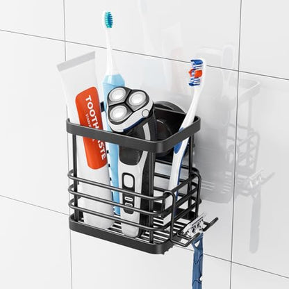 TAILI Patented Suction Cup Toothbrush Holder, Stainless Steel Anti-Puddling Shower Toothbrush Holder, No Drilling Removable Organizer for Bathroom Toothpaste, Razor, Kitchen and Office Items, Black
