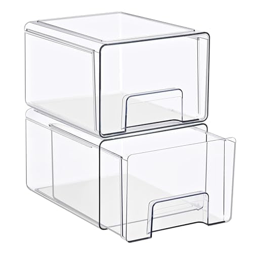 Sorbus Large Clear Stackable Storage Drawers – 2-Pack Plastic Organizer Bins with Handles – Pull-Out Stackable Drawers for Bathroom Closet, Medicine, Cabinet, Pantry Storage, Baby Bottle Organizer