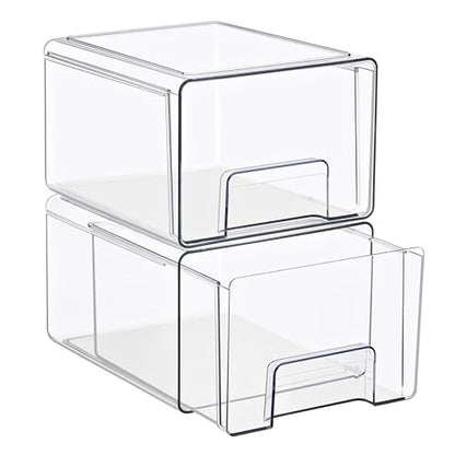 Sorbus Large Clear Stackable Storage Drawers – 2-Pack Plastic Organizer Bins with Handles – Pull-Out Stackable Drawers for Bathroom Closet, Medicine, Cabinet, Pantry Storage, Baby Bottle Organizer