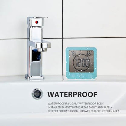Bathroom Shower Wall Clock Timer Waterproof , Shower Clock with Suction | LCD Digital Touch Screen, 99Mins Countdown Timer, Temperature Humidity Gauge, Visual Timer Hanging Wall Clock, Blue