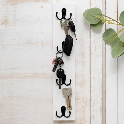 Vertical Design Wall-Mounted Key Holder,Entryway Durable Hook Rack | White Key Hanger Wall Mount for Narrow Spaces – Ideal Storage Solution for Scarves, Wallets, Belts – Rustic Wooden Key Rack