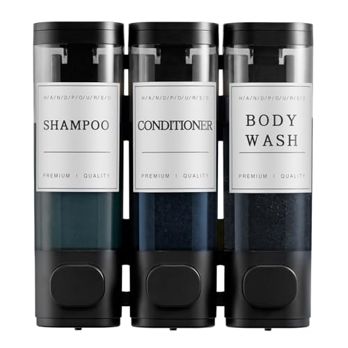 Shampoo and Conditioner Dispenser,Shower Soap Dispenser 3 Chamber No Drill Wall-Mounted Shampoo Dispenser for Shower Wall Mounted Shower Dispenser for Bathroom Hotel Large Capacity,Black