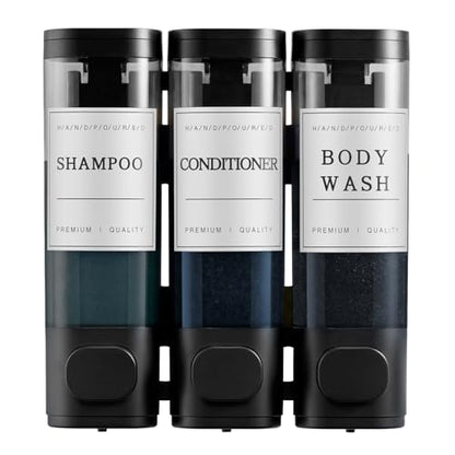 Shampoo and Conditioner Dispenser,Shower Soap Dispenser 3 Chamber No Drill Wall-Mounted Shampoo Dispenser for Shower Wall Mounted Shower Dispenser for Bathroom Hotel Large Capacity,Black