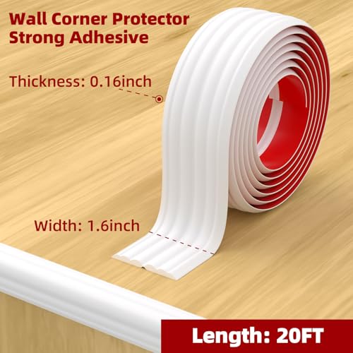 Duzzy Wall Corner Protector Trim, 20 Feet Flexible Inside & Outside Guard, Peel and Stick Molding, Self-Adhesive Strip for Wall Edge, Ceiling, Door Frames, Countertop