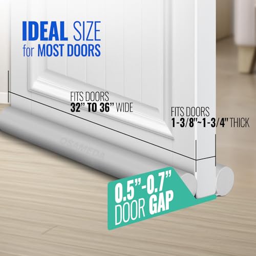 Under Door Draft Stopper - Door Sweep Gap Filler Seal 36 Inch Gray | Adjustable Fit Most Doors, Machine Washable Fabric, Quick Setup, Noise Blocker, Draft Seal, Dust Insect Block, Energy Saving