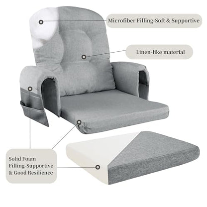 HOMBYS Glider Rocker Replacement Cushions with Storage Side Pocket,Linen-Like Fabric, Foam & Microfiber Filling, Non-Slip & Washable,Thickened & Supportive for Glider Rocking Chair (Grey)