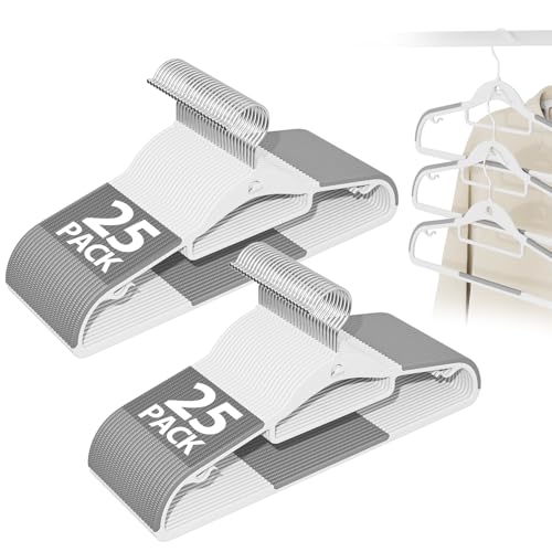 Plastic Stackable Hangers 50 Pack, 360° Swivel Hoo... (50 Count | Gray/White | Plastic)