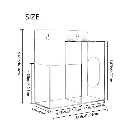 Mask Dispenser and Hand Sanitizer Acrylic Mask Storage Box Holder Stand Wall Mount or Countertop，Hygiene Station with 2 Compartment Clear Box for Home，Office，Car