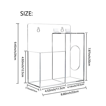 Mask Dispenser and Hand Sanitizer Acrylic Mask Storage Box Holder Stand Wall Mount or Countertop，Hygiene Station with 2 Compartment Clear Box for Home，Office，Car