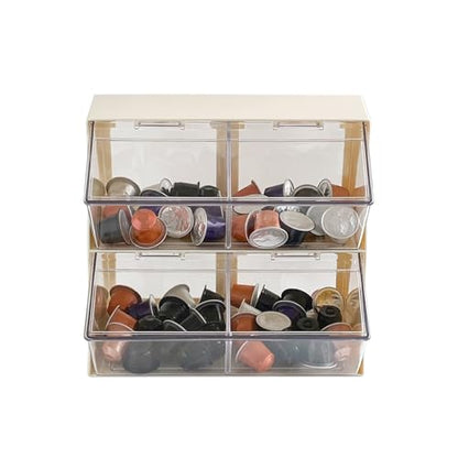 Large Coffee Pod and Tea Bags Organizer with Lid, White | Plastic Creamer Holder, For K Cups, Sugar Bags, Drink Packets, Coffee Bar Accessories Storage Box for Home Office