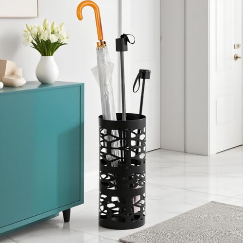 Umbrella Stand, Black Metal Umbrella Holder Freestanding, Cane Walk Stick Holder, Round Umbrella Rack for Entryway, Home, Office, 5.9 x 5.9 x 15.7 Inches