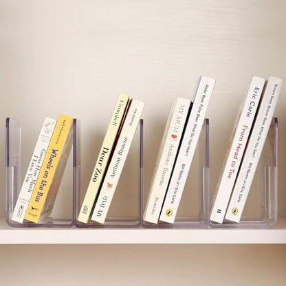 YAGELI Clear Acrylic Purse Organizer for Closet, 3-4 Section Desk File Sorter, 2.95" Wide Slots for Clutches, Handbags, Binders & Folders, Sturdy Stackable Bookshelf Organizer