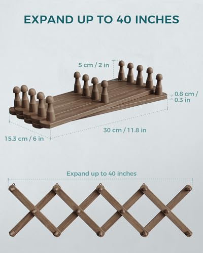OROPY Accordion Wall Hanger with 14 Pegs, Expandable Wooden Coat & Hat Rack | Walnut Color, Hat Display Rack, X Shape Rack for Coat, Hats, Bags, Baseball Caps, Coffee Mug, Jewelry