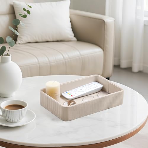 Valet Tray Organizer Bedside Nightstand Organizer Desk CatchallTray | PU Leather, Soft Lining, Larger Size, Decorative Modern Design, Aesthetic Stripes, Waterproof And Stain-Resistant