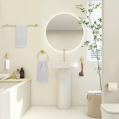 TURS Brushed Gold 5 Piece Bathroom Hardware Set, SUS304 Stainless Steel 24 Inch Bath Towel Bar Set, Round Bathroom Accessories Kit Wall Mounted