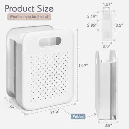 Collapsible Laundry Basket, Space-Saving Wall-Mounted Hamper, Detachable Hanging Organizer for Home, Dorms, RVs, Measures 11.8" x 8" x 14.7" In (White)