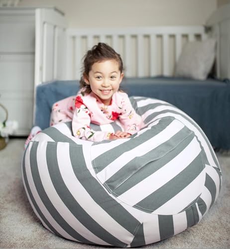 WEKAPO Stuffed Animal Storage Bean Bag Chair Cover for Kids | Stuffable Zipper Beanbag for Organizing Children Plush Toys Large Premium Cotton Canvas (Grey, X-Large)