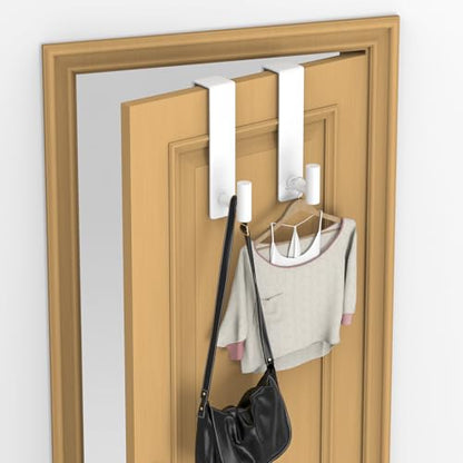 2-Pack Over The Door Hooks - Rustproof Stainless Steel Door Hangers for 1-3/4 Inch Doors, Non-Marking and Tool-Free Easy Install (White, T Shape)