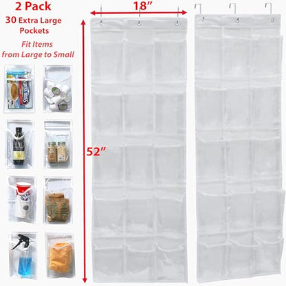 Simple Houseware 15 Pockets Clear Over the Door Pantry Organizer, 2 Pack | 52" x 18", Cabinet & Kitchen Hanging Storage