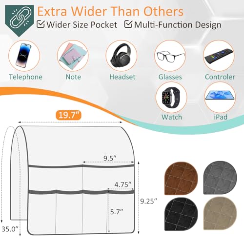 Remote Control Holder for Recliner Non-Slip Armchair Caddy Couch Armrest Organizer, Arm Chair Bedside Caddy Storage Organizer for Recliner Couch With 6 Pockets for Magazine, Tablet, Phone, iPad (Grey)