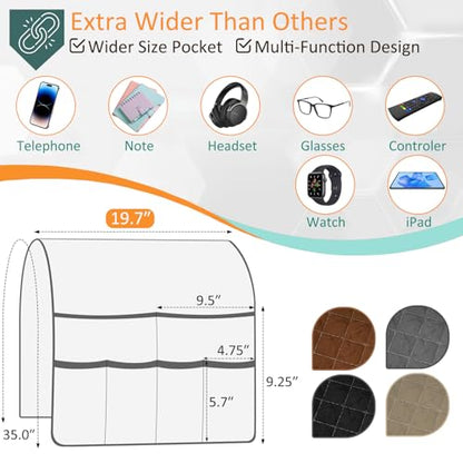 Remote Control Holder for Recliner Non-Slip Armchair Caddy Couch Armrest Organizer, Arm Chair Bedside Caddy Storage Organizer for Recliner Couch With 6 Pockets for Magazine, Tablet, Phone, iPad (Grey)