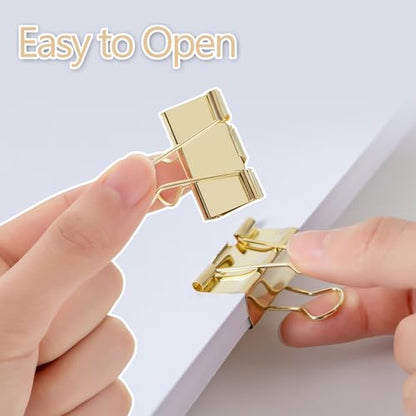 Binder Clip Paper Clamps, Assorted Sizes (Mini, Small, Medium, Large), 100 Pcs Clips for Office School Supplies (Gold)