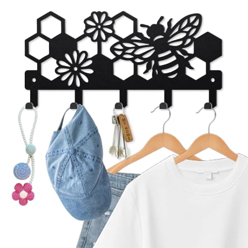 Bee Beehive Metal Key Hook Honey Bee Flowers Coat... (Black | Metal)