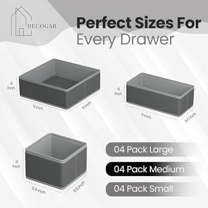 Drawer Organizer – 12 Pack Foldable Gray Fabric Storage Bins for Baby Clothes, Closet, Dresser, Nursery, Underwear, Diapers, Socks | Soft Drawer Dividers for Bedroom & Home Storage