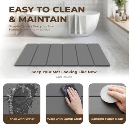 Foldable Stone Bath Mat, Non-Slip & Quick Dry Diatomaceous Earth Bath Mat, Natural Super Absorbent Stone Mat Bathroom Easy to Clean | Suitable for Shower, Bathroom, 23.6 x 15.3” - Dark Gray