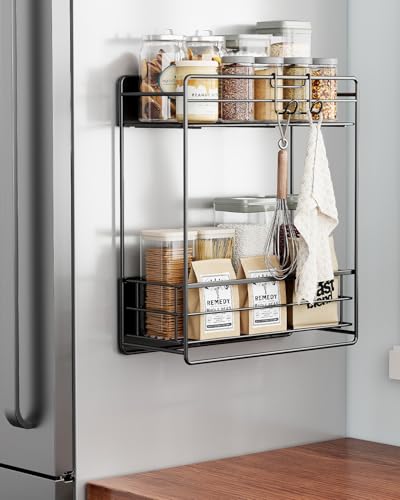 Nieifi Magnetic Shelves for Washing Machine, Magnetic Laundry Organizer | Heavy duty, 2 tier, pull out drawer, 2 hooks, dryer organizer, laundry room storage, magnetic spice rack, black