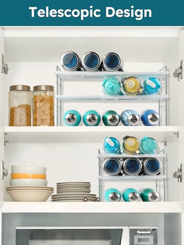 10.6-16.7" Adjustable Width Water Bottle Organizer for Cabinet, 3-Tier Expandable Water Bottle Holder Rack, Cup and Tumbler Storage for Kitchen Organization, Sports Flask, Insulated Travel Mug, Fridge