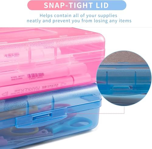Sooez 3 Pack Pencil Case, Large Hard Pencil Box Bulk, Clear Crayon Box | Marker Pen Organizer, Plastic Storage Container with Snap Lid, Stackable Art Craft Organizer Back to School Supplies