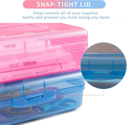 Sooez 3 Pack Pencil Case, Large Hard Pencil Box Bulk, Clear Crayon Box | Marker Pen Organizer, Plastic Storage Container with Snap Lid, Stackable Art Craft Organizer Back to School Supplies
