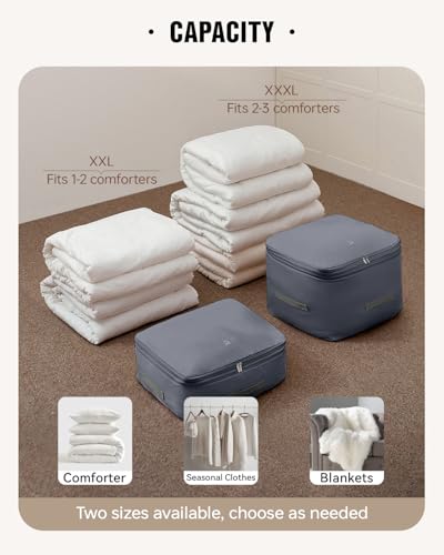 Eachy 3-Pack Comforter Storage Bag Blanket Storage Bags, 136L Compression Storage Bags for Blanket Comforter, Ultra Space Saving Self Compression Organizer