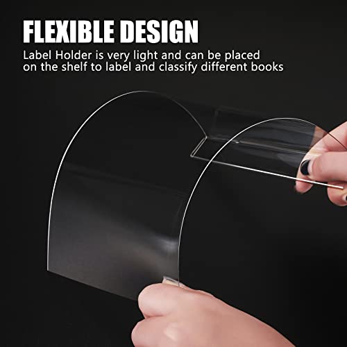 Containlol 15 Pieces Clear Shelf Label Holders Moveable Shelves Tags Moveable Library Markers Transparent Shelf Label Display Holder for Classroom Office Library Book Shelves(5.1 x 0.8 Inch)