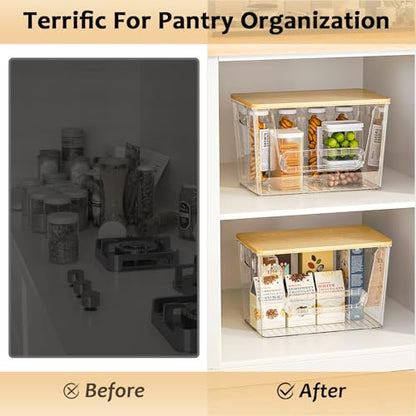 Delamu 2 Set Pantry Organizers and Storage, Trash Bag Holder Under Sink Organizer for 4-13 Gal Bags, Trash Bag Dispenser with Bamboo Top for Onion, Potato, Garlic, Clear (11-7/32"L*7" W*7-1/8"H)