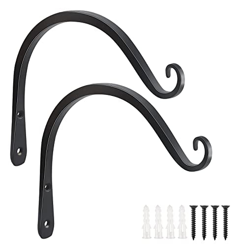 Heavy Duty Plant Hangers Outdoor Indoor, 8 Inch 2 Pack Metal Hanging Bracket Holds Up to 44 lbs, Wall Brackets for Hanging Baskets, Bird Feeders,Wind Chime& Lanterns, Black