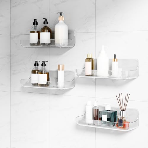 Adhesive Bathroom Shelves, 4 Pack Acryilc No Drill Stick on Shelf